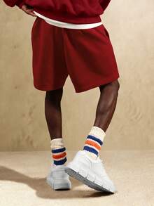 SUMWON Essential 低裆抽绳短裤，宽松版型，休闲风格，日常穿着舒适百搭。 - 酒紅色 - 查看 2