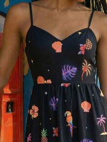 CAJUNI 黑色长款连衣裙，饰有热带元素刺绣 价格：32 - 黑色 - 查看 5