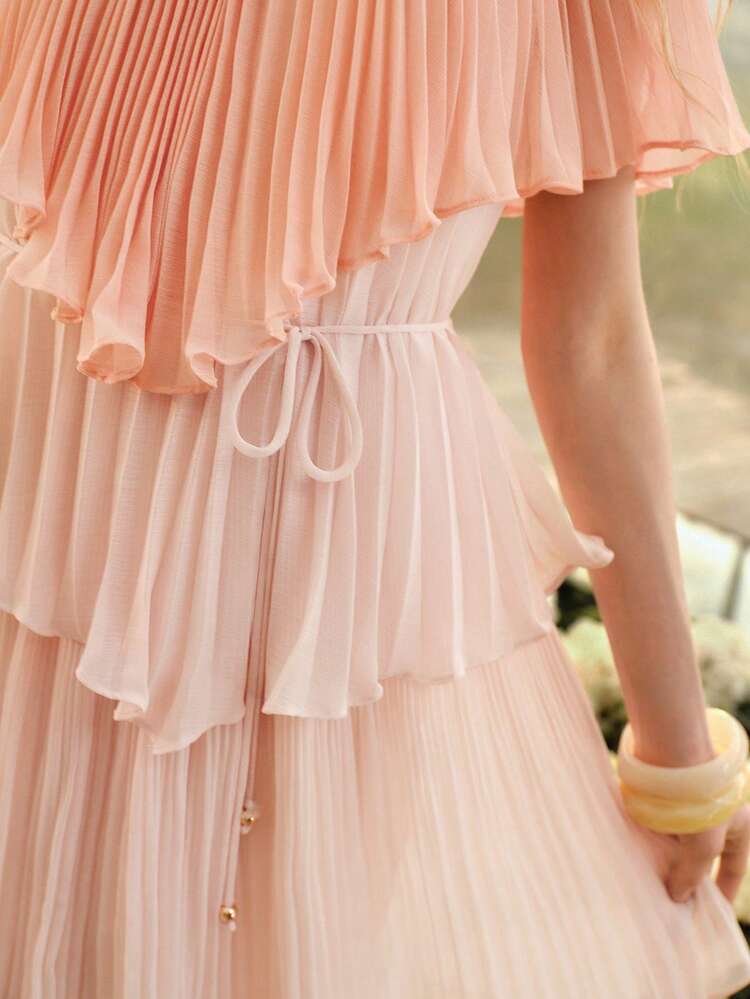 WOMEN'S PLEATED COLOR BLOCK DRESS, SPRING/SUMMER
