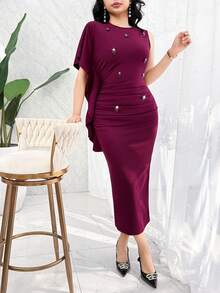 Modelyn Đầm midi xếp ly thanh lịch dành cho nữ dự tiệc - Màu đỏ tím - Xem 3