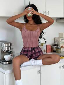 SHEIN Plaid Print Camisole Sleepwear Set For Women - Multicolor - View 4