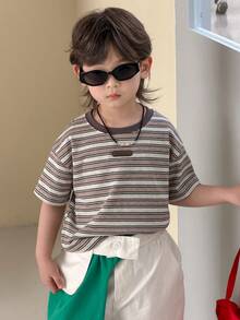 DAZY 男童条纹圆领休闲百搭日常短袖T恤 - 灰色 - 查看 4