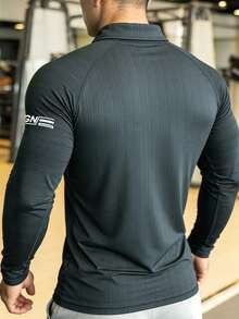 GymBeat Men's Breathable Casual Letter Print Long Sleeve Sports Polo Shirt - Multicolor - View 2