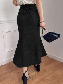 DAZY Elegant Lace-Up Fish Tail Skirt, Suitable For Commuting, Autumn/Winter - Black - View 5