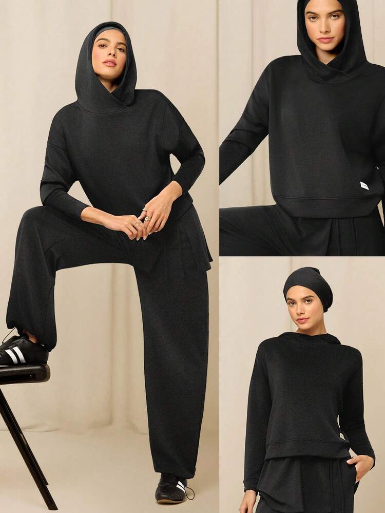 GLOWMODE X Reem Modest Breezy Days Silky-Smooth Breathable Overlapping Hood Relaxed Fit Hoodie Daily Casual Street Wear