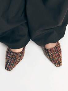 Mnmlis Giày Mary Jane bằng len đơn giản, thời trang, gót thấp, mũi nhọn, kiểu Pháp, dành cho nữ. - Màu nâu đỏ - Xem 9