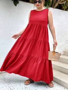 SHEIN Essnce Đầm dài dáng rộng có túi dành cho nữ cỡ lớn mùa hè, kiểu dáng thường ngày, thích hợp cho kỳ nghỉ lễ Phục Sinh, quần áo mùa hè cho nữ, đầm đi biển cho nữ, đầm màu xanh lá cây, đầm dài mùa xuân, trang phục nghỉ xuân, đầm thường ngày cho nữ, đầm có túi, đầm dài đi biển. - Đỏ - Xem 6