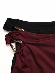 SHEIN 1 Set Teen Girl Casual Oblique Shoulder Top (Black) + Burgundy Camisole - Multicolor - View 4