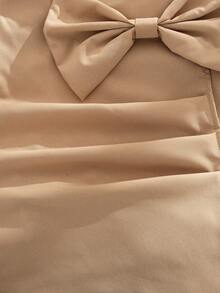 Elladie kids 2pcs/Set Girls Autumn New 2025 Round Neck Ribbed Puff Sleeve T-Shirt With Red Heart Print & Matching Bowknot Hem Skirt, Versatile Outfit For Dates, Parties, Commute - Khaki - View 7