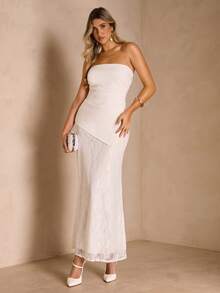 Enchnt 不对称撞色蕾丝修身连衣裙 - 白色 - 查看 3