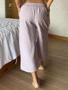 DAZY Quần pajama ống rộng dáng lửng in họa tiết retro dành cho nữ, thích hợp cho kỳ nghỉ biển. - Bụi tím - Xem 2