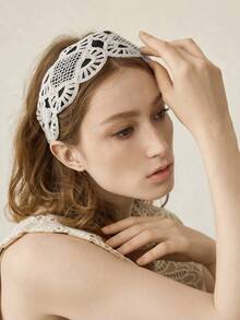 MOTF PREMIUM 白色蕾丝镂空宽边发带 - 白色 - 查看 5
