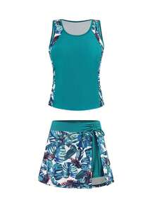 Swim Lushoire 女士修身吊带泳衣套装，印花泳裤，贴身设计，适合海滩度假 - 彩色 - 查看 7