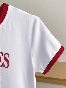 Resyla 女士撞色圆领樱桃印花休闲日常T恤 - 白色 - 查看 4