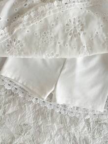 Loomiva 2件組幼兒女嬰白色洋裝套裝，夏季優雅蕾絲花卉刺繡無袖上衣與裙褲短褲，生日正式休閒百搭女嬰裝 - 白色 - 查看 10