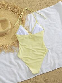 Swim Vcay 女士春夏沙滩音乐节花卉印花金属V领时尚性感优雅连体泳衣 - 彩色 - 查看 2