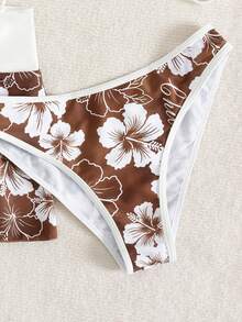 Bellisia Conjunto de 3 piezas de estilo de vacaciones casual para mujer, con falda con estampado de flores, top halter y bikini, para playa y festivales de música de verano - Multicolor - Ver 3