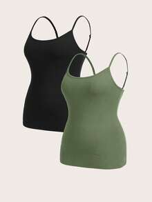 SHEIN Essnce Áo Camisole dài màu đen thoải mái, đa năng, phù hợp cho cả bốn mùa, quần áo nữ cỡ lớn, quần áo mùa thu, áo ôm dáng, áo đen, áo camisole nữ. - Nhiều màu - Xem 3