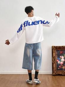 TOKVUE 男士时尚个性化大号后背印花T恤 - 白色 - 查看 4