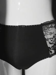 Seduluxe Plus Size Women Lace Patchwork Comfortable Panties - Black - View 8