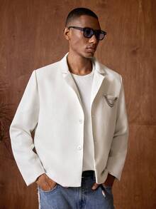 AKNOTIC Business Casual Herr vävd lös passformad kavajjacka, lämplig för sommaren, examenspresent - Vitt - Visa 4