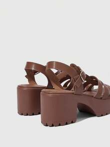 HighSole 女士时尚黑色高跟凉鞋，适合夏季毕业典礼、舞会、度假等各种场合，包括夏季、圣诞节、秋季、新年等节日。 - 駝色 - 查看 4