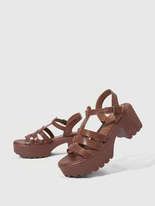 HighSole 女士时尚黑色高跟凉鞋，适合夏季毕业典礼、舞会、度假等各种场合，包括夏季、圣诞节、秋季、新年等节日。 - 駝色 - 查看 2