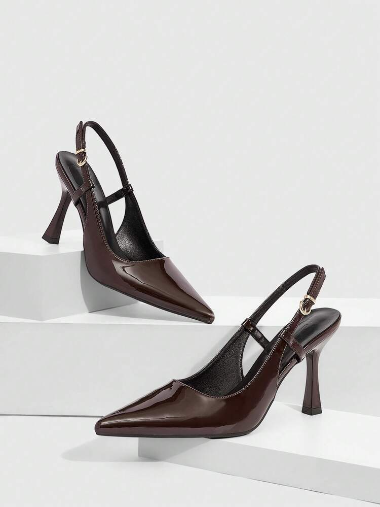 CUCCOO SZL Women Shoes Pointed Thin High Heel Brown Slingback Women's High Heel Shoes Simple Elegant Fashion Sexy Party Banquet Women's High Heel Shoes Women's Shoes Spring Shoes