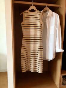 Resyla 女士新款条纹印花圆领修身无袖连衣裙，春夏款 - 彩色 - 查看 2