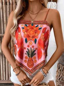 Selianne Women's Casual Loose Floral & Plant Print Camisole Tank Top - Dusty Pink - View 3