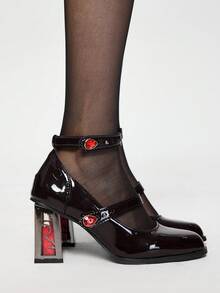 ROMWE Goth Fall/Winter Women Minimalist Mary Jane Pumps, Chunky Heeled Fashion Pumps, Elegant, Party - Burgundy - View 2