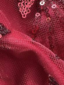 Swim Mod 两件式泳衣，纯色亮片纹理挂脖式文胸上衣和侧系带比基尼泳裤，性感比基尼套装，春夏海滩度假 - 酒紅色 - 查看 5