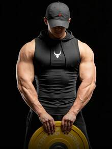 GymBeat Camiseta deportiva sin mangas con capucha y cordón con estampado de cabeza de toro para hombre - Multicolor - Ver 3