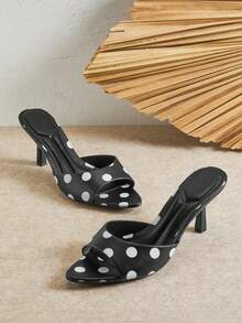 SHUZIA Women Minimalist Sexy Pointy Toe Polka Dot Stiletto Heel Sandals - Black - View 5