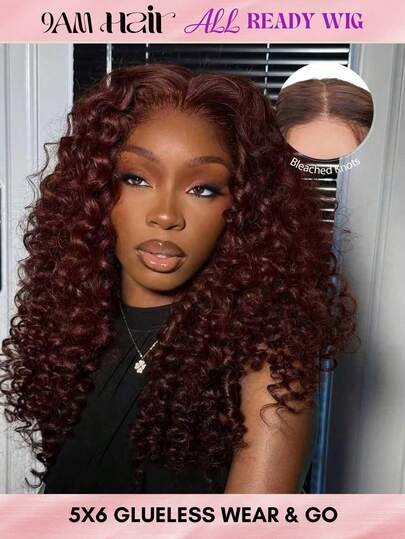 ALL READY WIG Wear And Go Glueless Wigs Human Hair Pre Plucked Pre Cut Chocolate Brown Lace Front Wigs For Black Women 200 Density Water Wave Bob Wig Human Hair Colored Curly Wig (Chocolate Brown Color, 16 Inch)