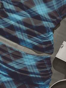 Attitoon 休闲简约学院风格子印花黑色蕾丝吊带背心和褶皱短裤两件套，适合夏季穿着 - 彩色 - 查看 3