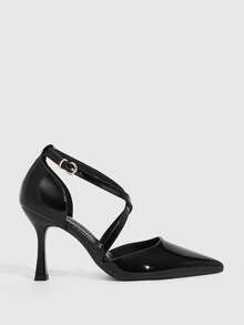 CUCCOO SZL Women Shoes Pointed Thin High Heel Black Thin Strap Cross Strap Hollow Women's Shoes Simple Elegant Fashion Sexy Party Banquet Women's High Heel Shoes Women's Shoes Spring Shoes - Mirror black - View 4