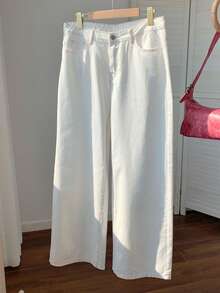 Comfortcana 女士休闲百搭蝴蝶结印花牛仔裤 - 白色 - 查看 2