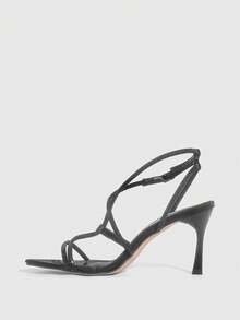 CUCCOO SZL Giày sandal cao gót mũi nhọn đính đá lấp lánh dành cho nữ, kiểu dáng gợi cảm, sang trọng, màu bạc lấp lánh, thích hợp cho các bữa tiệc, sự kiện, câu lạc bộ, lễ hội Giáng sinh. - Màu đen 1 - Xem 9