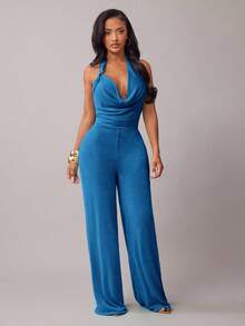 Radiana Bộ jumpsuit cổ yếm gợi cảm và thanh lịch dành cho nữ, thích hợp cho các buổi hẹn hò, tụ họp, tiệc tùng, hộp đêm, lễ hội, jumpsuit gợi cảm, jumpsuit dự tiệc cho nữ, jumpsuit cổ yếm cho nữ - Màu xanh lam - Xem 6