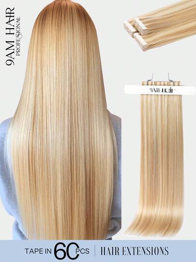 60 قطعة شريط لتمديد الشعر 100% شعر طبيعي #P27/613 مبرز أشقر فاتح مستقيم بأطوال من 14 إلى 22 بوصة، تمديدات حريرية خالية من الغرز، عالية الجودة بنهايات سميكة صحية، مناسبة للشعر الرقيق والاستخدام في صالون التجميل وللنساء/الفتيات في الاستخدام اليومي