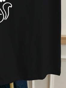 Resyla Camiseta de mujer de manga corta con cuello redondo y estampado gráfico de bloques de color - Negro - Ver 5