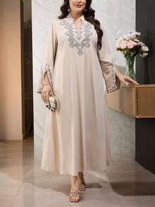 Al Najma Plus Size Women's Turkish Maxi Dress & Arabic Traditional Abaya - Apricot - View 5