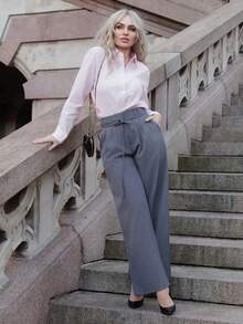 Elenary Edit 女士经典露肩商务衬衫，长袖，纽扣开襟，粉色，适合办公室通勤穿着，优雅商务休闲上衣 - 粉色 - 查看 5