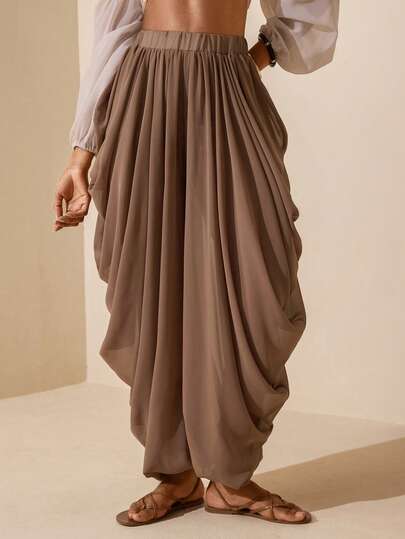 Vesra 女士纯色弹力腰褶裥休闲百搭日常裤