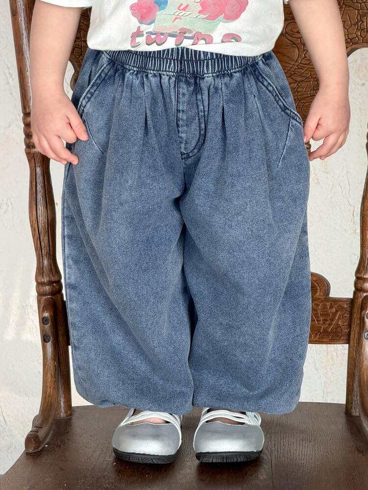 Baby Girls' Loose Fit Washed Denim Jeans Summer Toddler Girls Clothes