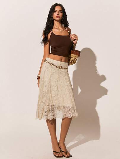 Poéselle 女士蕾丝荷叶边设计半身裙，适合度假穿着