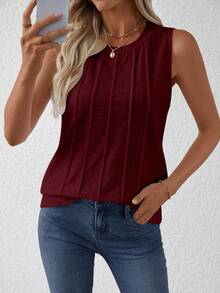 EMERY ROSE 女士圆领无袖纹理休闲背心，春夏时尚 - 紅色 - 查看 6