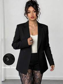 EMERY ROSE Áo khoác blazer tay dài cổ bẻ lưng khoét rỗng cỡ lớn - màu đen - Xem 3