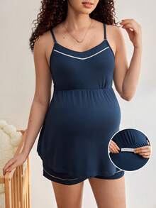 Moonlight&Mama 2pcs Comfortable Casual Maternity & Nursing Homewear Set - Navy Blue - View 4